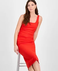 Bar Iii Women's Ribbed-Knit Square-Neck Ruched Dress, Exclusively at Macy's