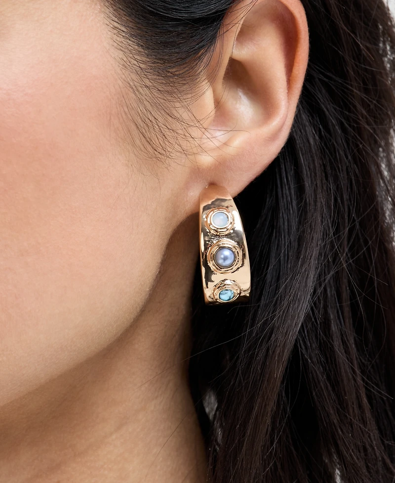 I.n.c. International Concepts Gold-Tone Stone & Imitation Pearl J-Hoop Earrings, Exclusively at Macy's
