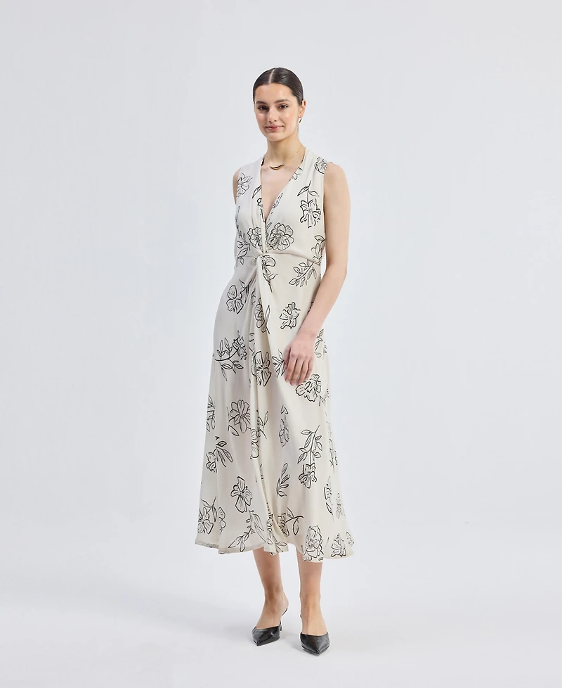 Reistor Women's Front Twist Midi dress Black Florals