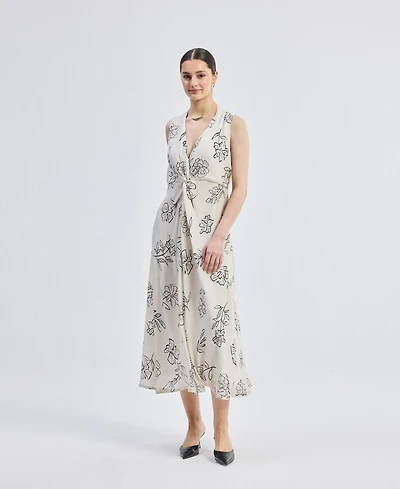 Reistor Women's Front Twist Midi dress Black Florals