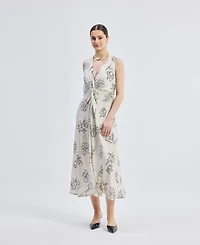 Reistor Women's Front Twist Midi dress Black Florals
