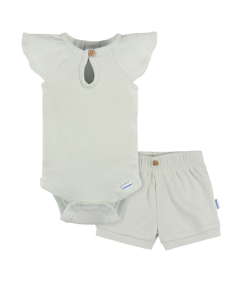 Gerber Childrenswear Baby Girls Flutter Sleeve Bodysuit and Shorts Set
