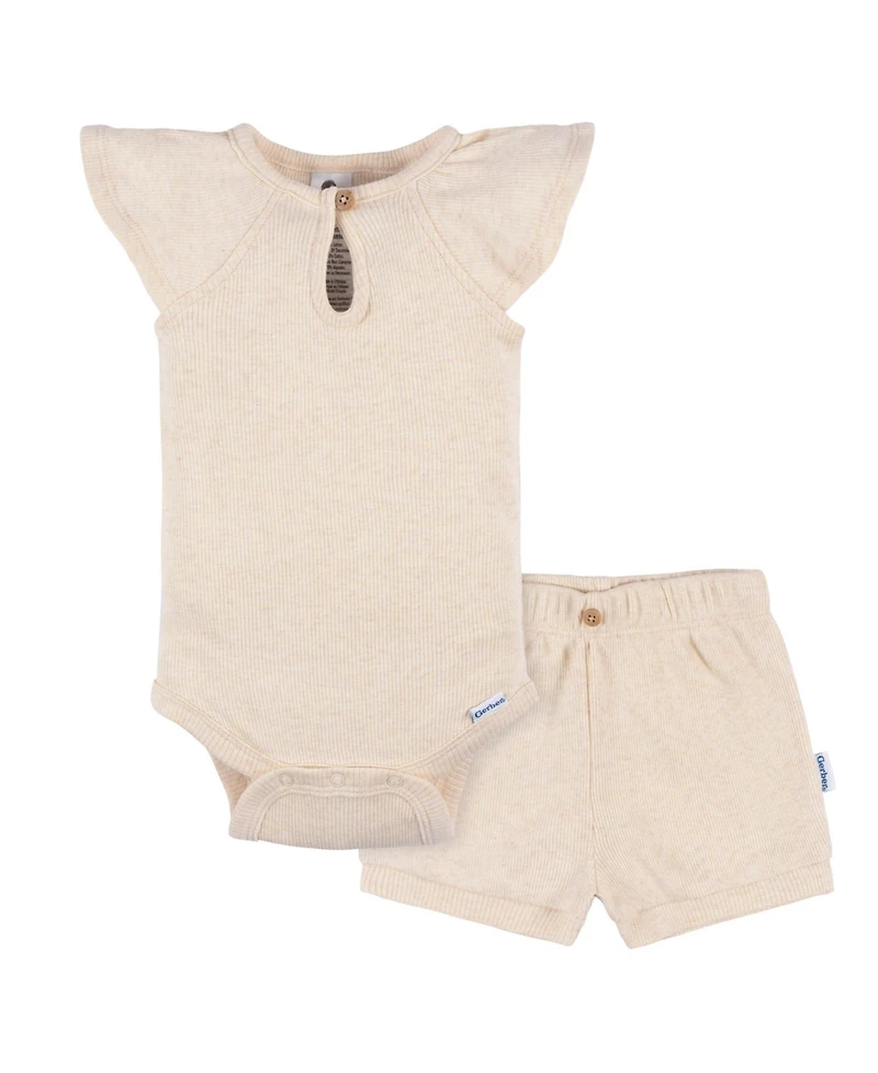 Gerber Childrenswear Baby Girls Flutter Sleeve Bodysuit and Shorts Set