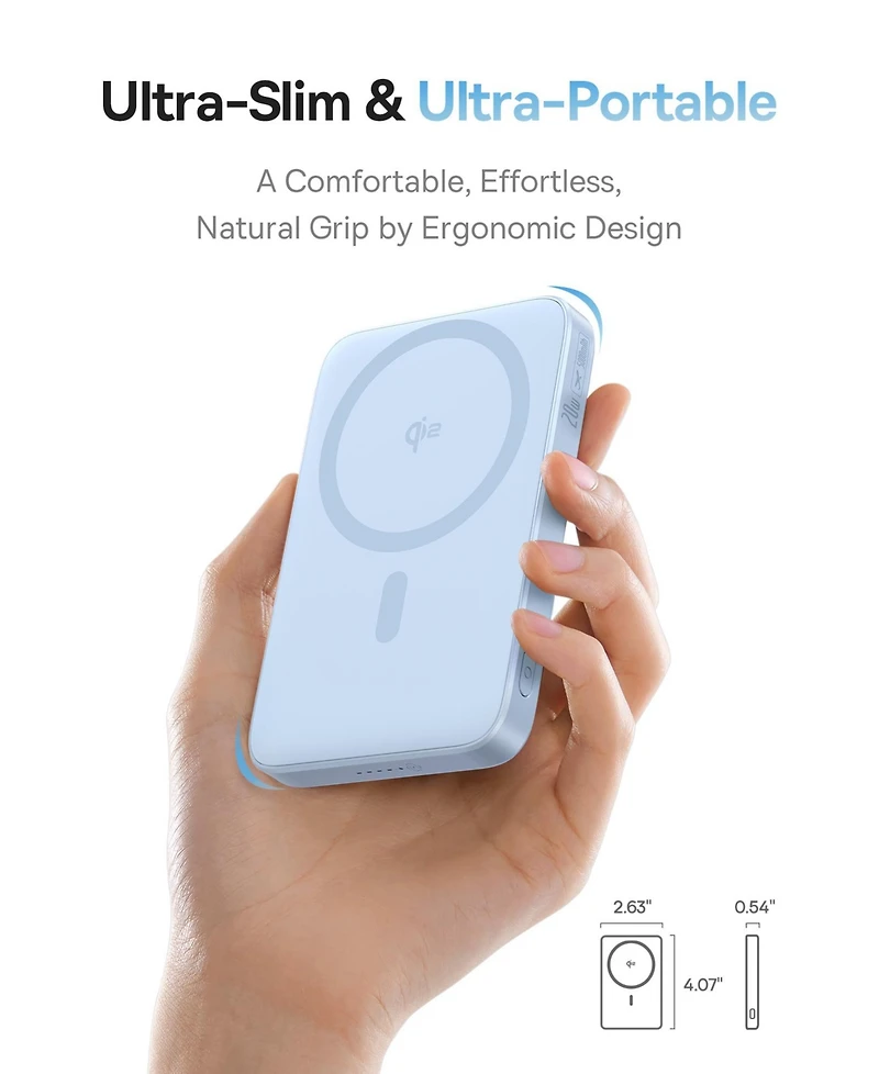 Baseus Qi2 Magnetic Power Bank 20W MagSafe Portable Charger 5000mAh Bracket Battery Pack with 360°Rotatable Ring Stand PicoGo