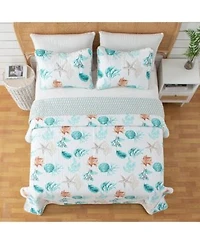 Linery Co. Seashells Stripes Microfiber Quilt Set With Shams