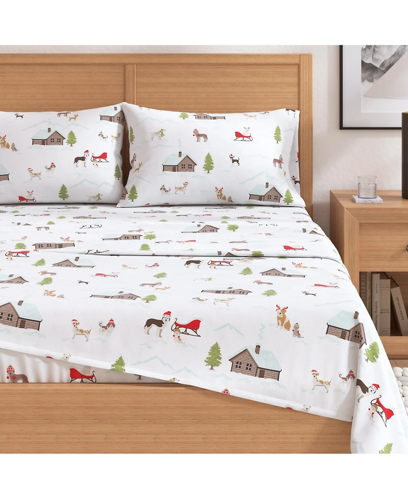 Linery & Co. Ultra-Soft Turkish Cotton Flannel Holiday Print Sheet Set