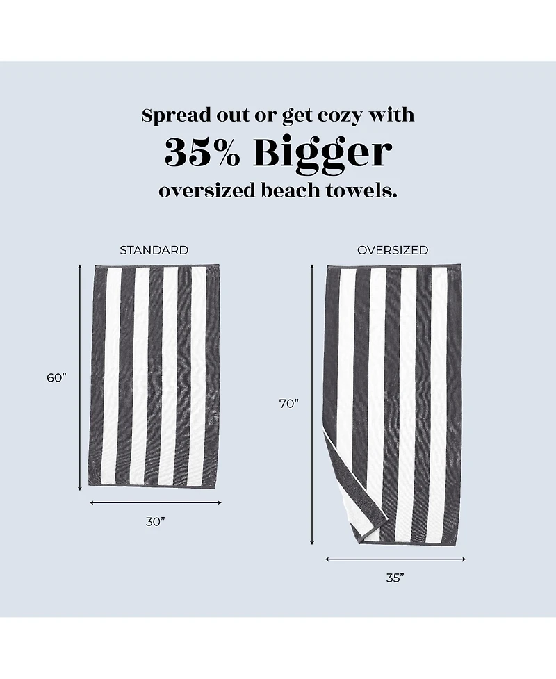 Linery & Co. 100% Cotton Velour Cabana Stripe Oversized Beach Towel