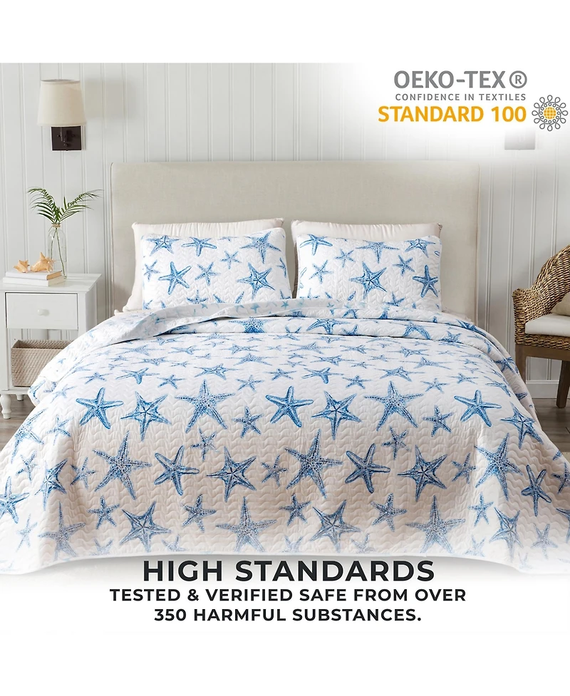 Linery & Co. Blue Starfish Microfiber Quilt Set With Shams