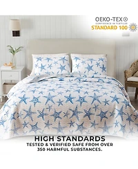 Linery & Co. Blue Starfish Microfiber Quilt Set With Shams