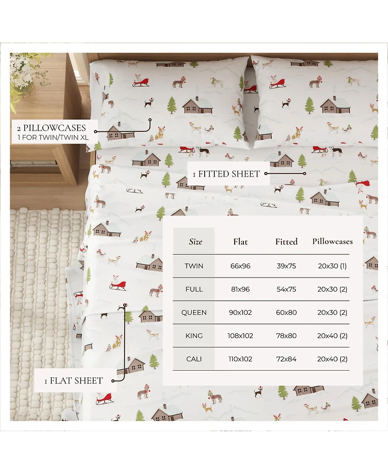 Linery & Co. Ultra-Soft Turkish Cotton Flannel Holiday Print Sheet Set