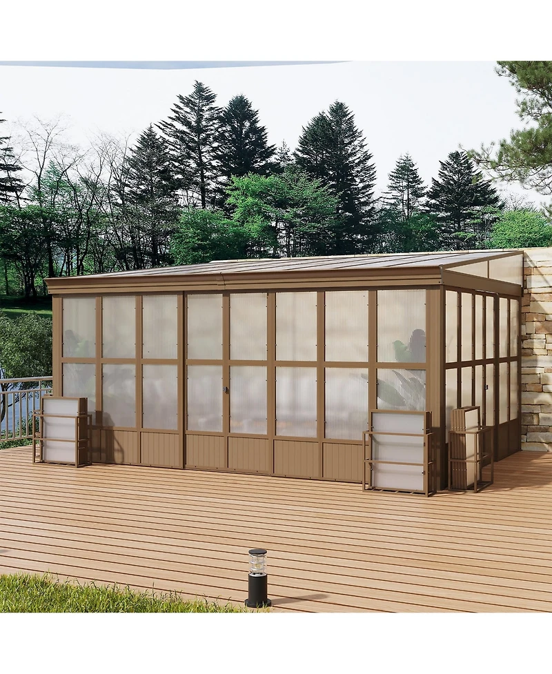 Mondawe 12x16FT Lean-to Sunroom,Wall Mounted Solarium with Sloping Polycarbonate Roof