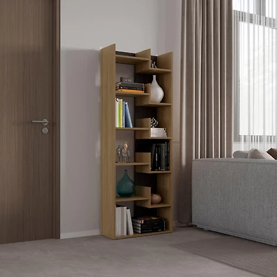 Hoodsport Bookcase, 11 Shelves, Natural Oak / Black Wengue