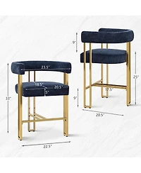 Set of 2 Counter Height Stools, 25" Upholstered Chairs with Gold Metal Legs, Curved Back & Armrests-Maison Boucle