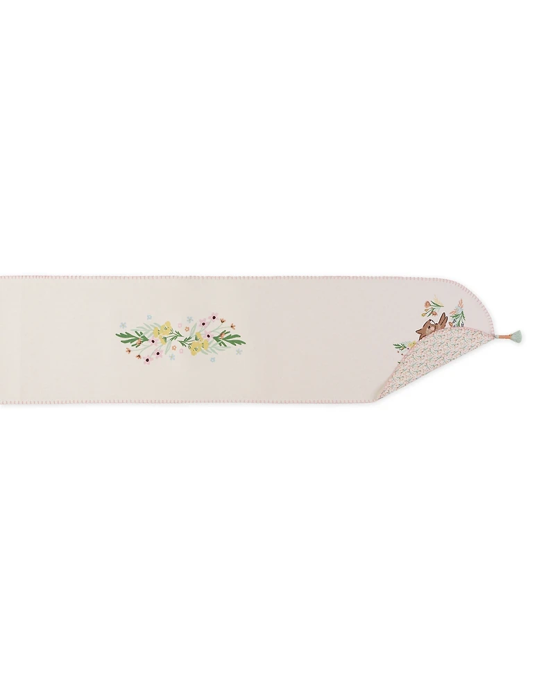 Design Imports Spring Bunny Embellished Cotton Reversible Table Runner, 14"x72"
