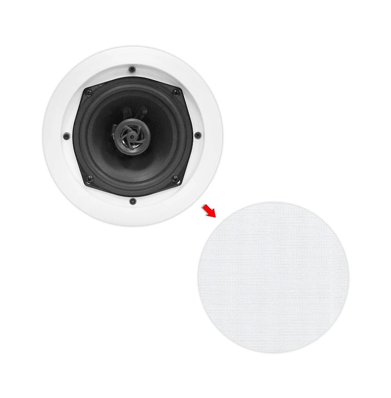 Pyle PDIC61RD 6.5" In-Wall/In-Ceiling 2-Way Stereo Speakers - Flush Mount, White, Pair