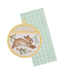 Design Imports Spring Bunny Cotton Potholder and Dishtowel Gift Set