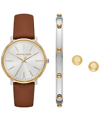Michael Kors Women's Pyper Three-Hand Luggage Leather Watch and Jewelry Set, 38mm