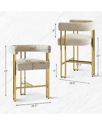 Set of 3 Counter Height Bar Stools, Chenille Upholstered Chairs with Gold Metal Legs-Maison Boucle
