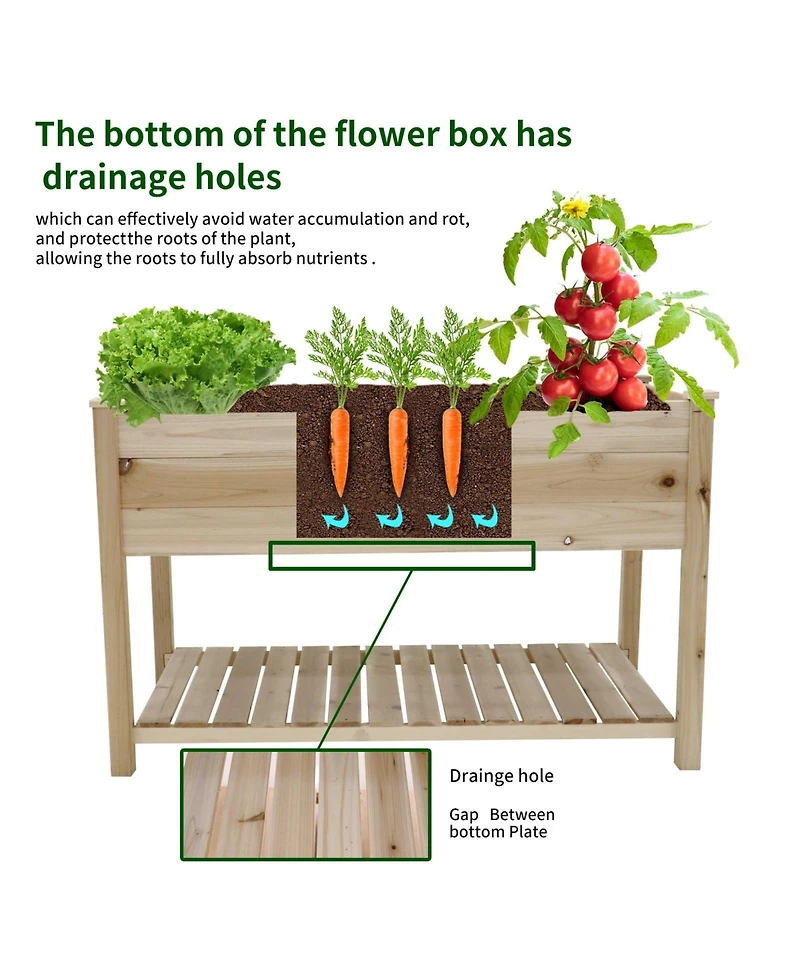 Raised Garden Bed Planter Box with Legs & Storage Shelf Wooden Elevated Vegetable Growing Bed for Flower/Herb/Backyard/Patio/Balcony 48.5x30x24.4in(co