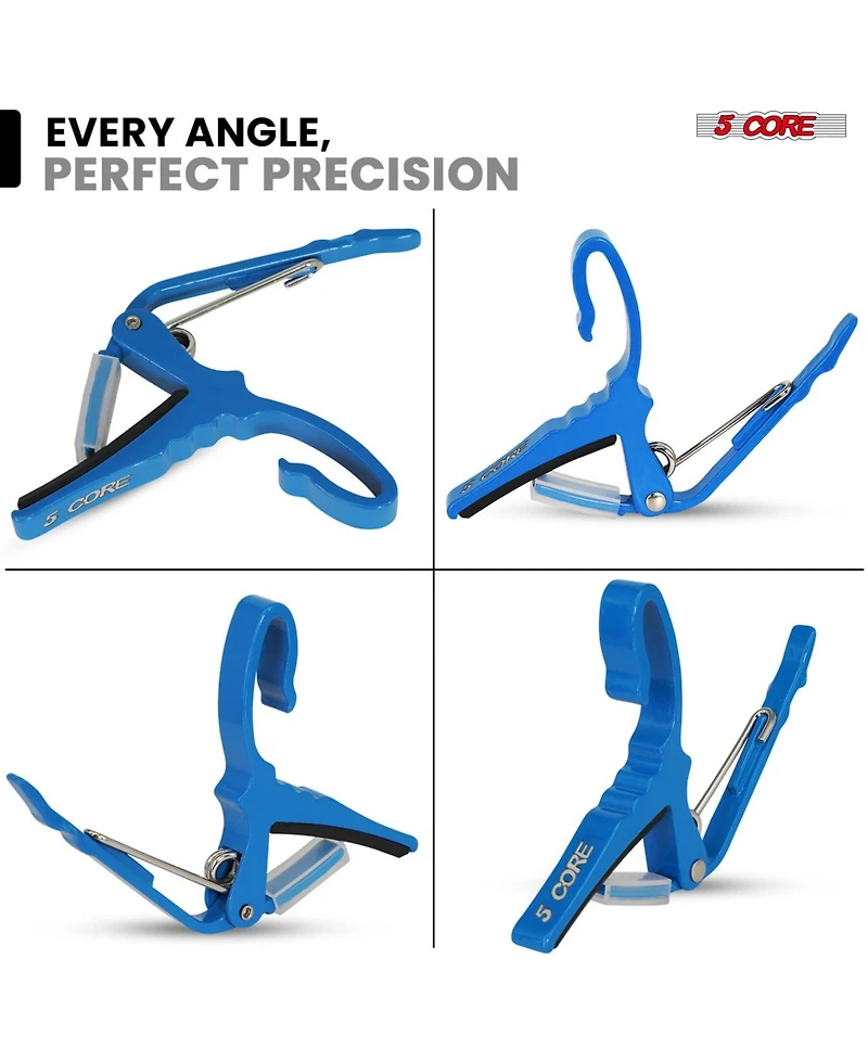 5Core Capo Acoustic Electric Guitar String Clip + 6Pcs Picks Celluloid Carry Bag - Al Blu