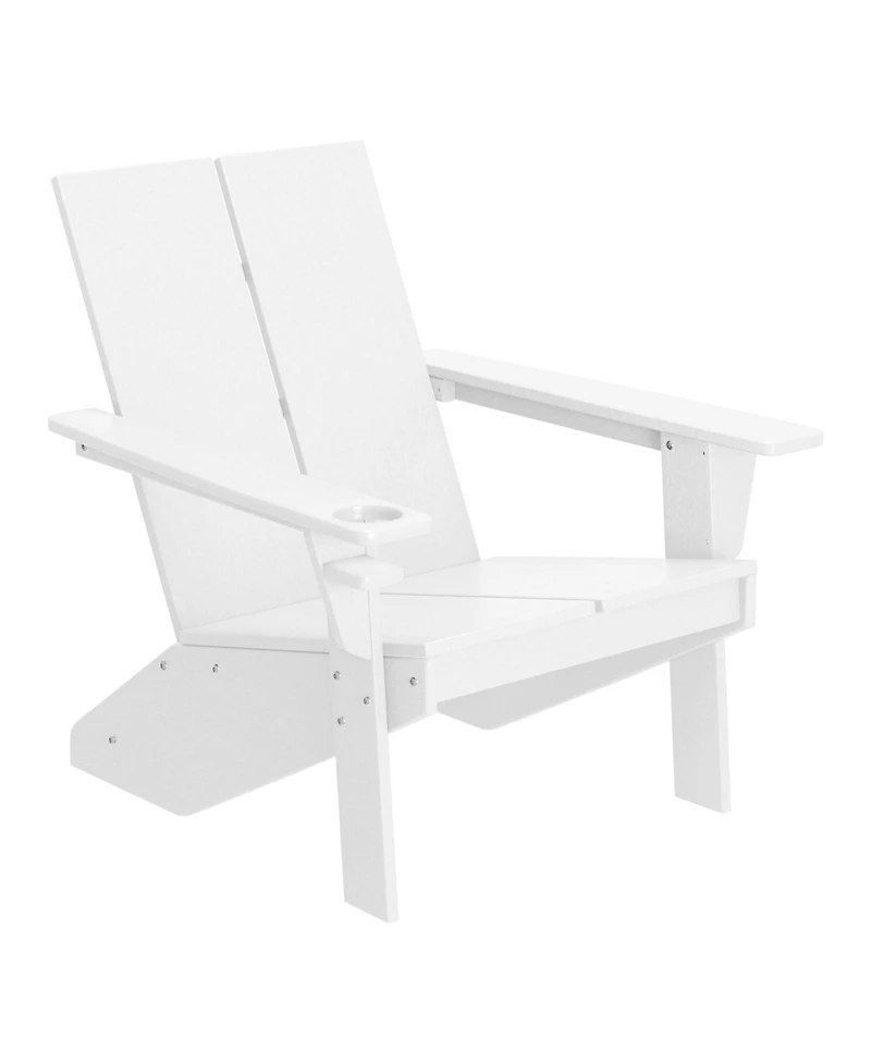 Outdoor 4-Piece Hdpe Modern Adirondack Chairs Set with Folding Patio Ottomans and Cup Holder