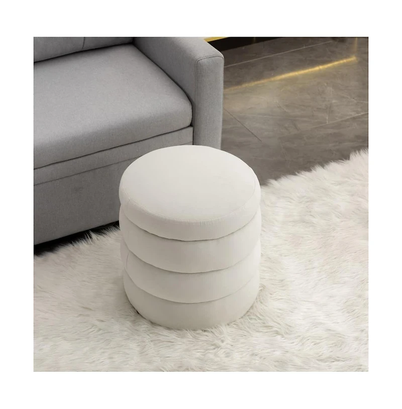 Velvet Upholstered Round Ottoman, Soft Footrest Stool, Elegant Accent for Living Room & Bedroom-The Pop Home