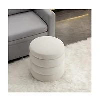 Velvet Upholstered Round Ottoman, Soft Footrest Stool, Elegant Accent for Living Room & Bedroom-The Pop Home