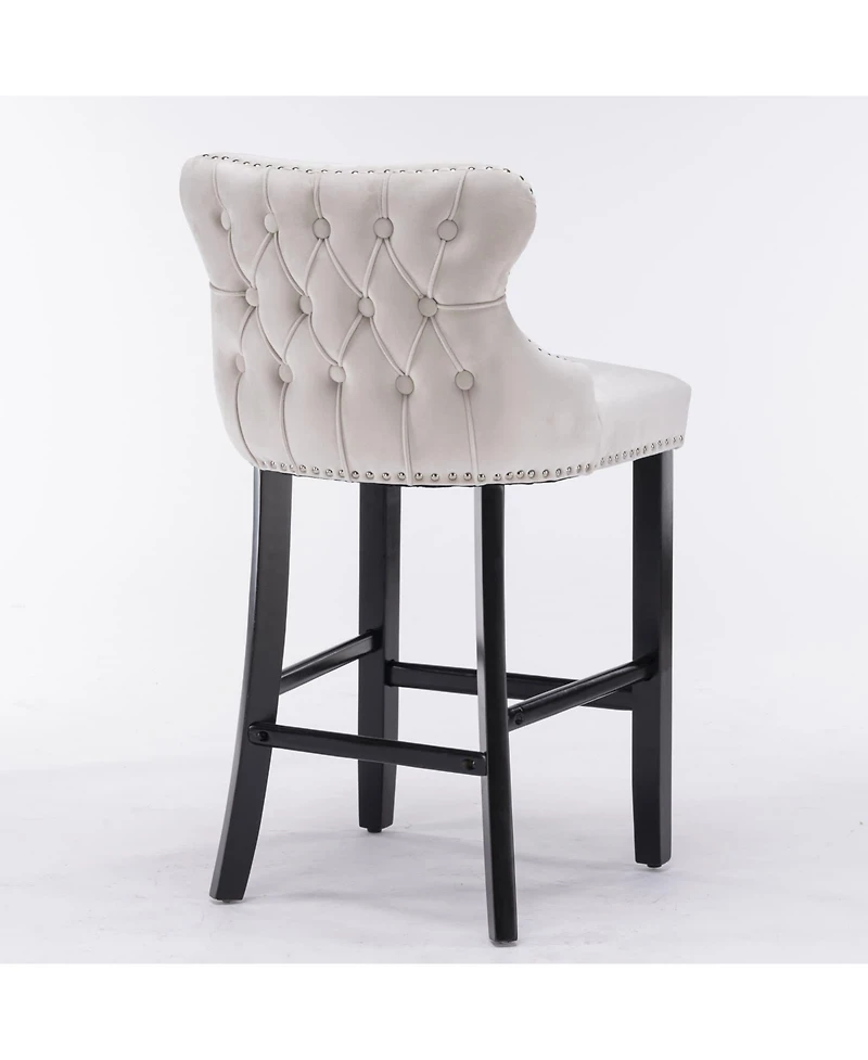 Velvet Upholstered Bar Stools with Button Tufted Wingback, Counter Height Chairs, Set of 2-The Pop Home