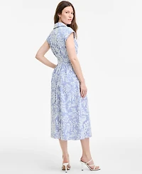 kensie Women's Striped Floral-Embroidered Midi Dress