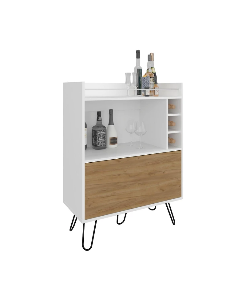 Topton Bar Cabinet, 1 Door, 4 Shelves, White / Natural Oak