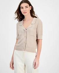 Tahari Asl Stripe-Textured Knit Button-Front Top