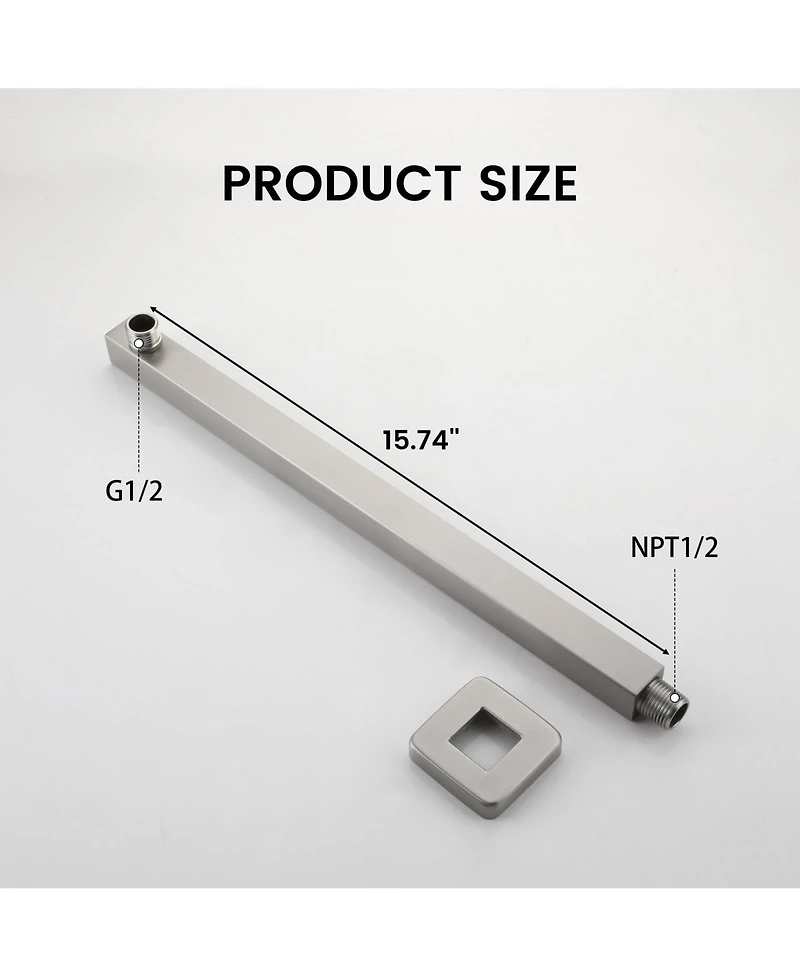 Square Wall-Mounted Shower Arm - 304 Stainless Steel, Universal 1/2" Npt Thread, Corrosion-Resistant, Easy Install, with Decorative Cover
