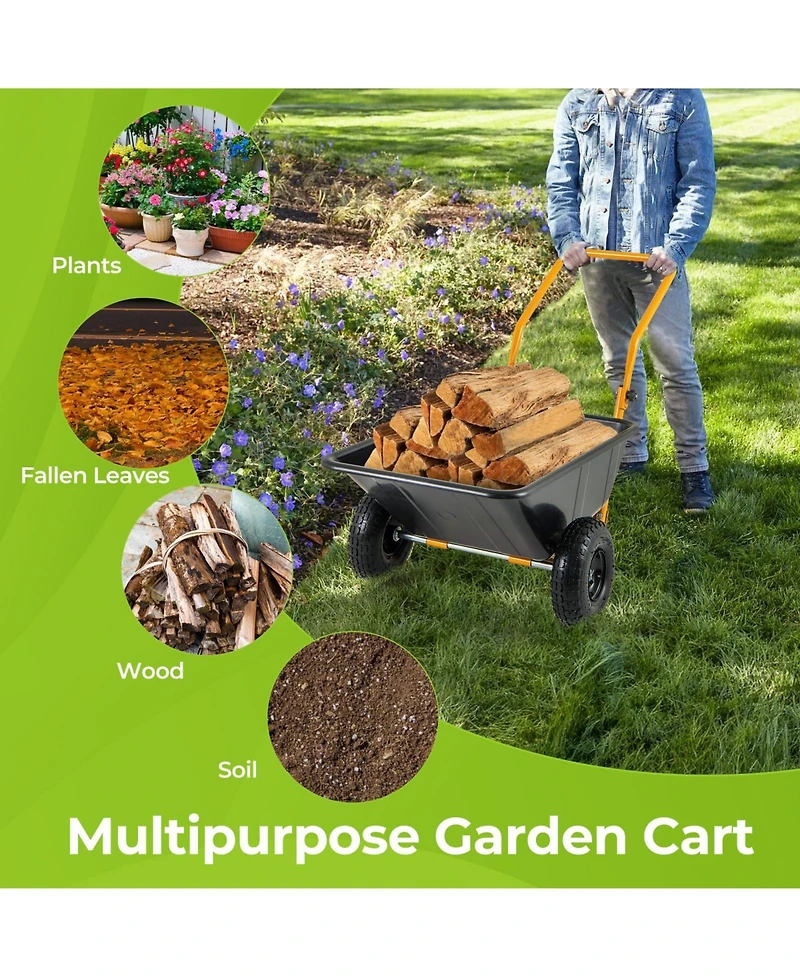 Dual-Wheel Wheelbarrow Garden Utility Cart with Pneumatic Tires