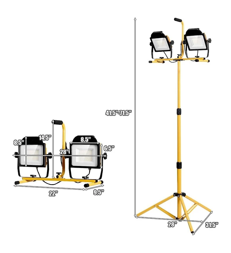 100 W 10 000 lm Led Dual-Head Work Light with Stand