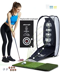 Wosofe Golf Practice Hitting Net Indoor Backyard Home Chipping 2 Target Ball Swing Training Aids Golfing Accuracy with Tri-Turf Mat and Carry Bag Grea