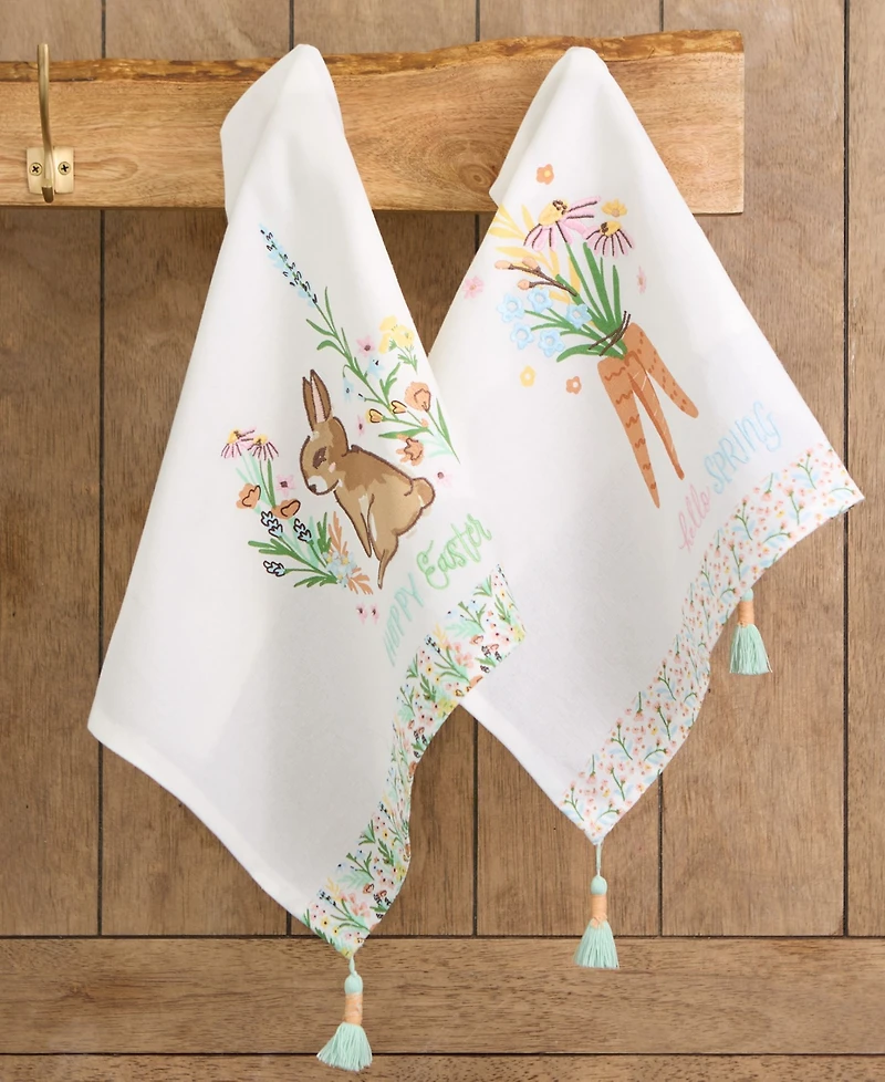 Design Imports Spring Bunny Cotton Dishtowels Set, 18"x28"