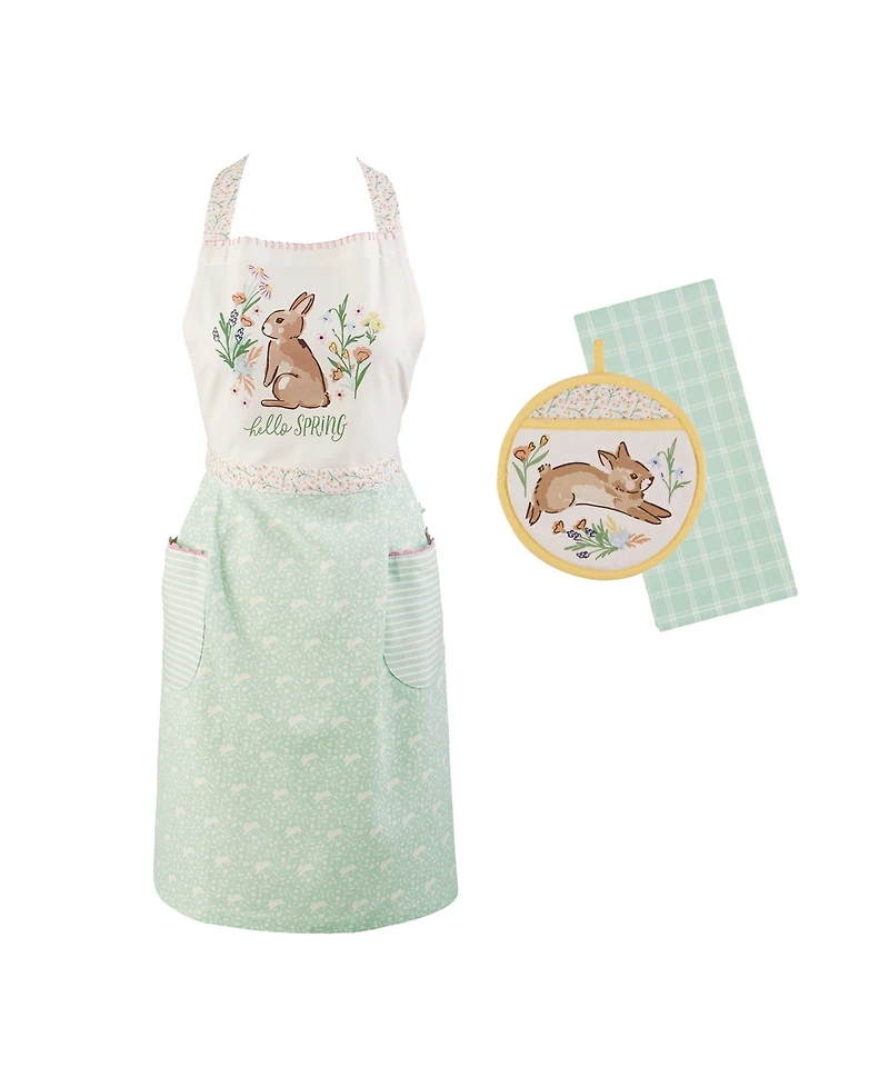 Design Imports Hello Spring Bunny Embellished Cotton Kitchen Gift, Set of 3