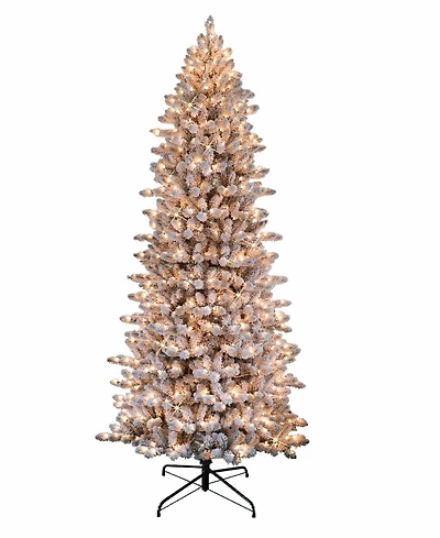 Puleo 6.5FT Pre-Lit Flocked Slim Fraser Fir Artificial Christmas Tree