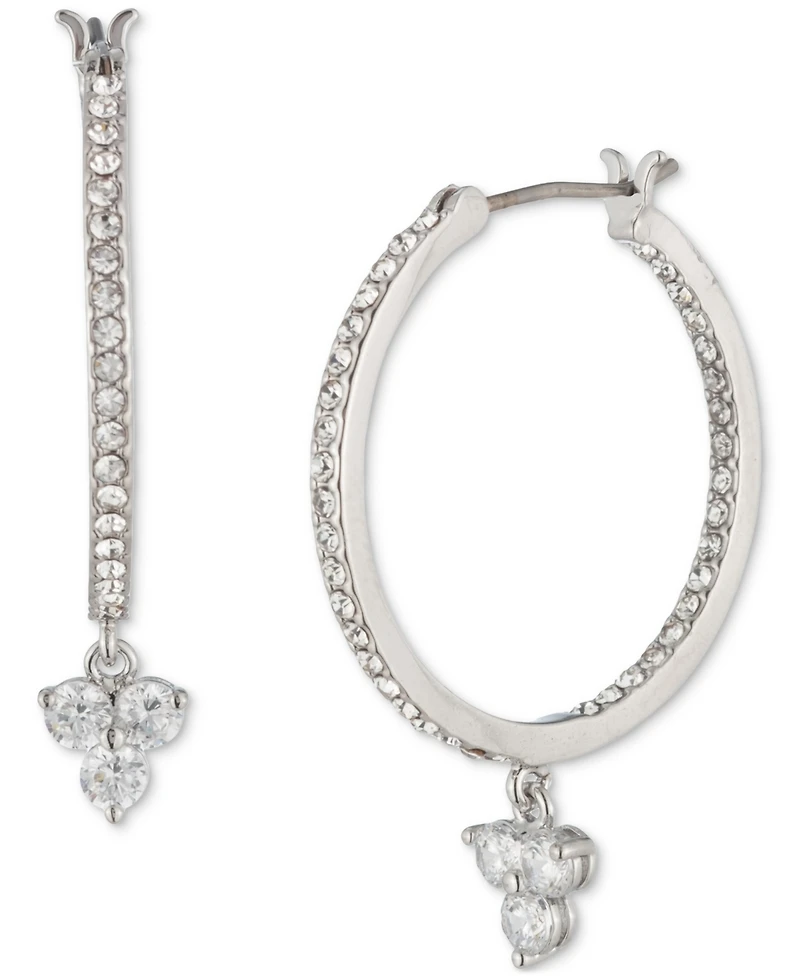 Marchesa Silver-Tone Crystal Trio Charm Hoop Earrings