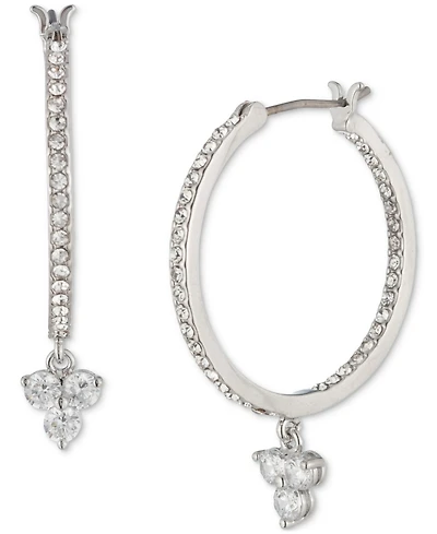 Marchesa Silver-Tone Crystal Trio Charm Hoop Earrings