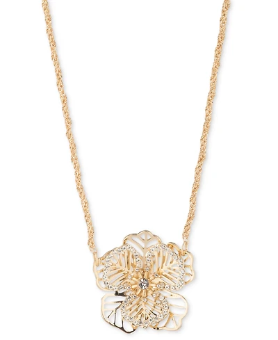 Marchesa Gold-Tone Crystal Openwork Flower Pendant Necklace, 16" + 3" extender
