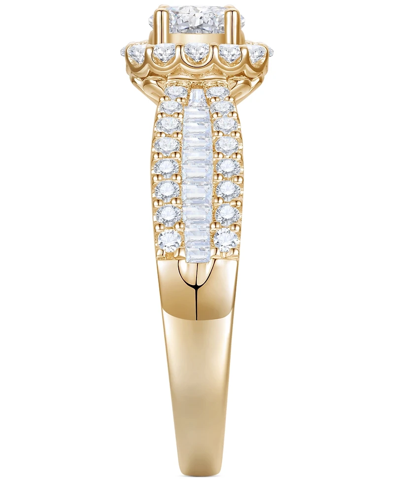 Diamond Oval Halo Three Row Engagement Ring (1 ct. t.w.) in 14k Yellow or White Gold