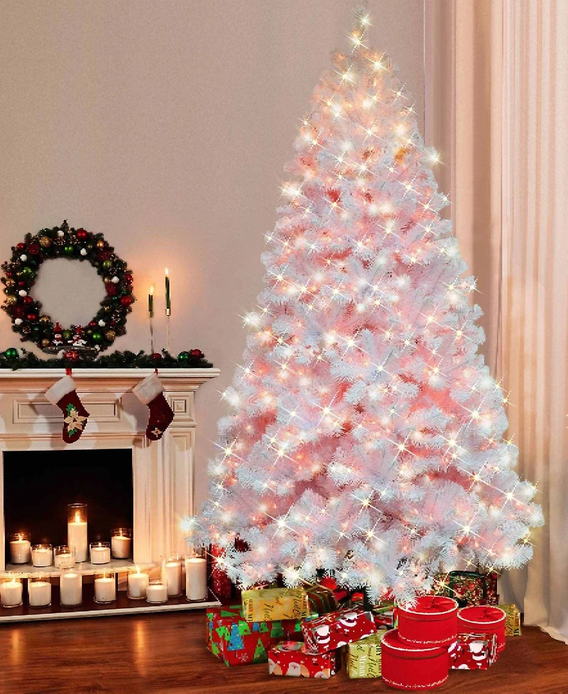 Puleo 7.5FT Pre-lit Nebraska Fir White Artificial Christmas Tree