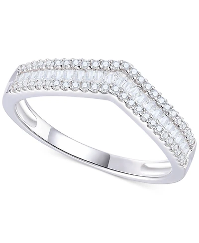 Diamond Baguette & Round Chevron Ring (1/3 ct. t.w.) 14k White Gold