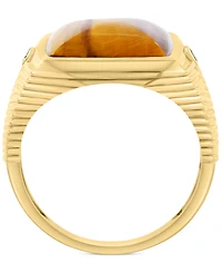 Effy Men's Tiger Eye & Diamond Accent Cushion Textured Ring in 14k Gold