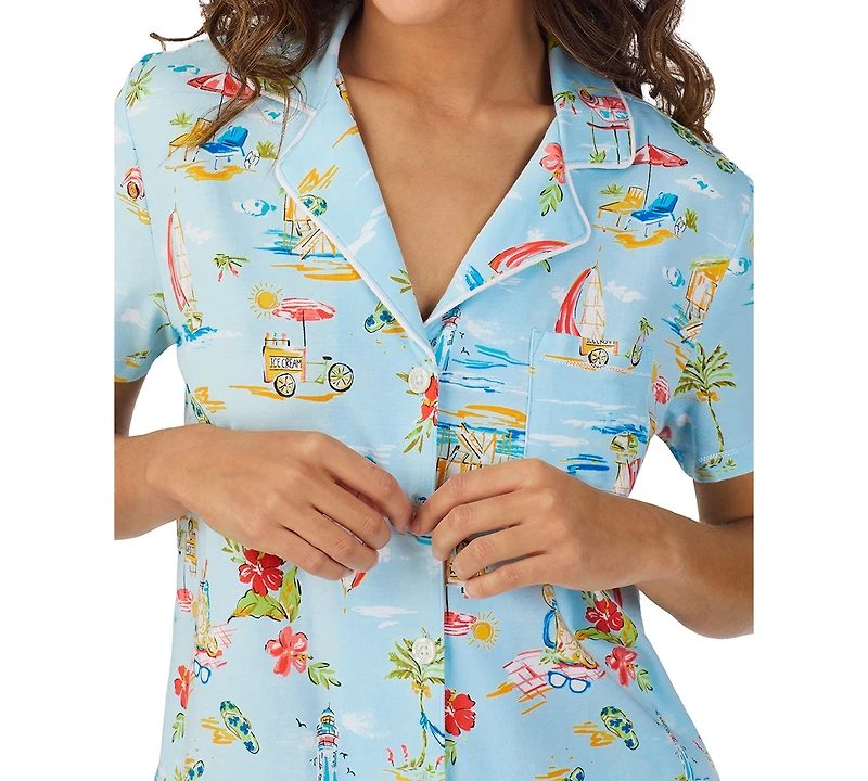 Cuddl Duds Women's Printed Short-Sleeve Boxer Pajama Set
