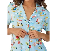 Cuddl Duds Women's Printed Short-Sleeve Boxer Pajama Set