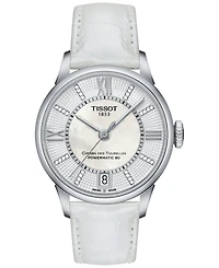 Tissot Women's Swiss Automatic Chemin Des Tourelles Diamond Accent White Leather Strap Watch 32mm T0992071611600