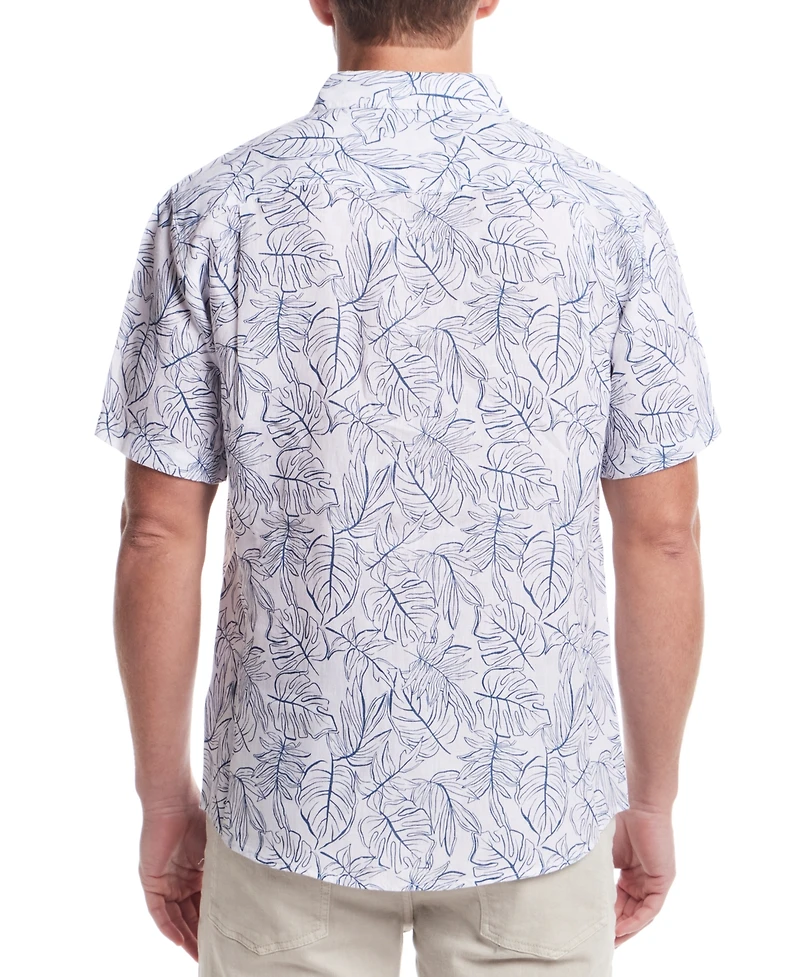 Weatherproof Vintage Men's Regular-Fit Leaf-Print Button-Down 100% Linen Shirt