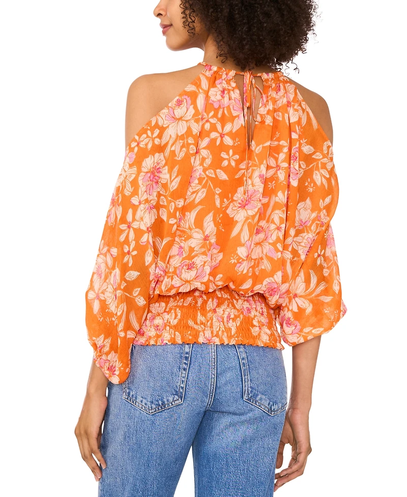 Sam & Jess Women's Printed Off-the-Shoulder Halter-Neck 3/4-Sleeve Blouse